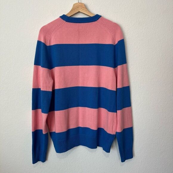 J. Crew Pink Blue Striped Heritage Cotton Crewneck Sweater Men's Size Large - Picture 4 of 6